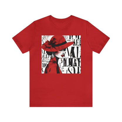 Lady in Red Shirt Unisex Adult Sizing