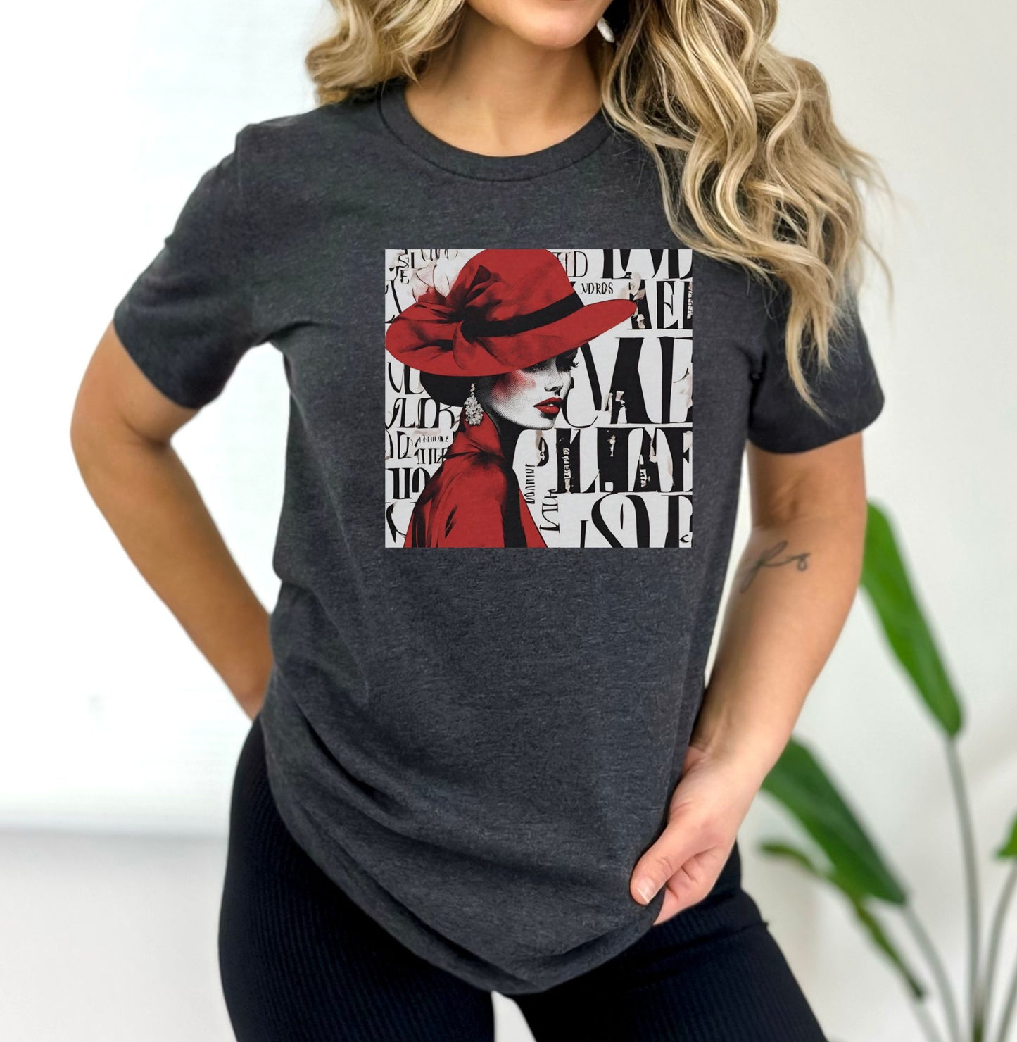 Lady in Red Shirt Unisex Adult Sizing