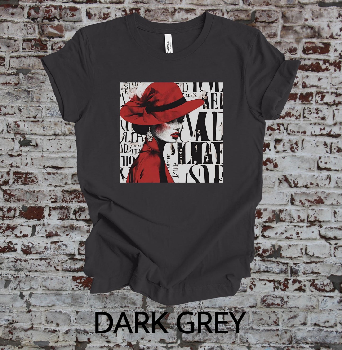 Lady in Red Shirt Unisex Adult Sizing