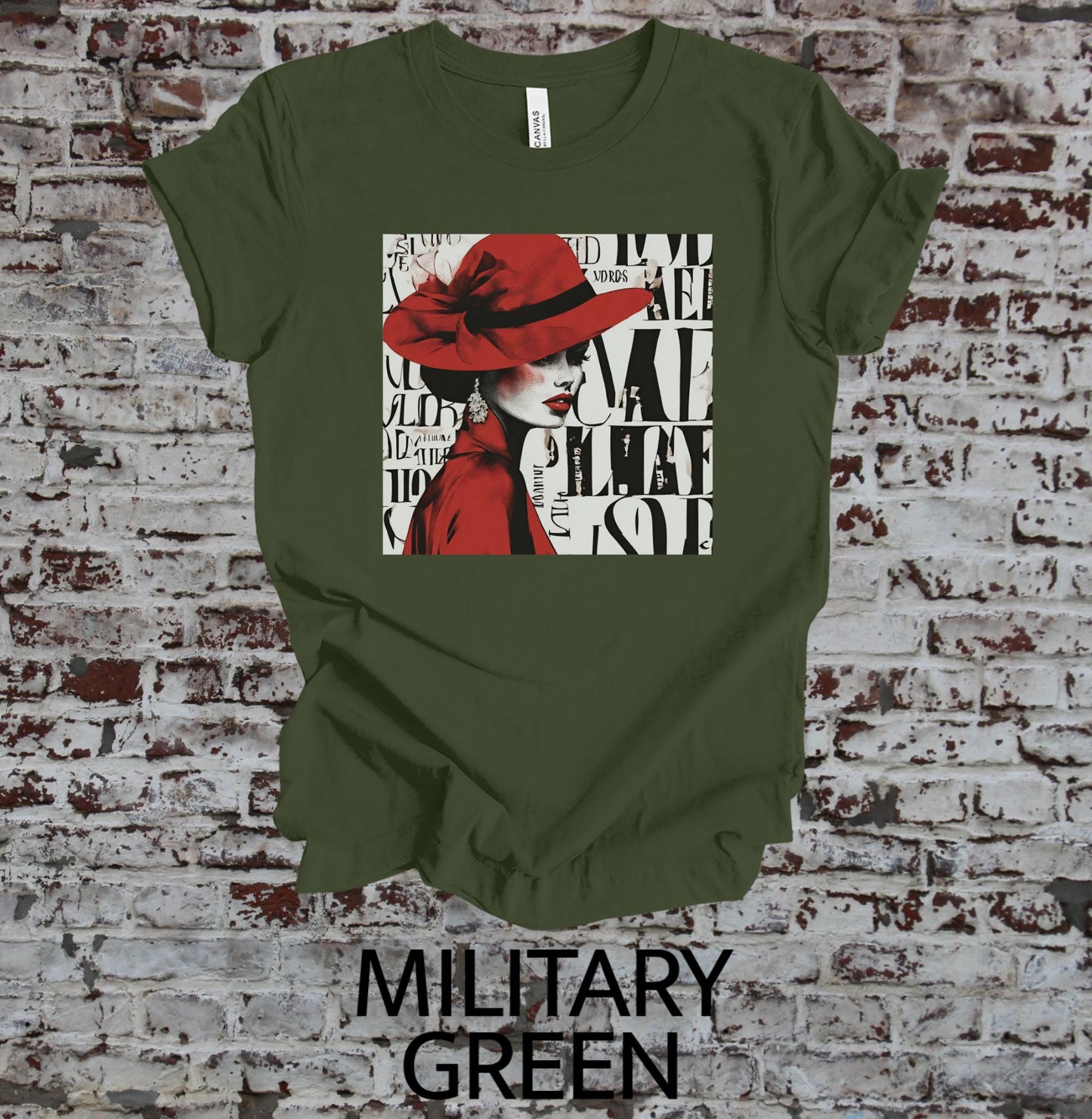 Lady in Red Shirt Unisex Adult Sizing