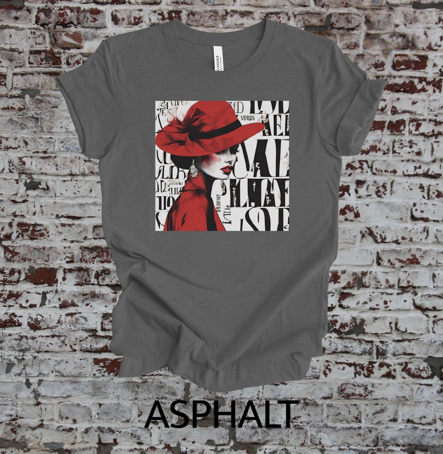 Lady in Red Shirt Unisex Adult Sizing